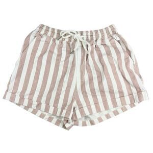 Forever 21 Pink White Cotton Striped Elastic Waist Drawstring Pockets Short Sz S